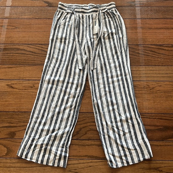 JOLT Linen Blend Striped Tie Waist Paperbag Wide Leg Pants - Picture 6 of 10